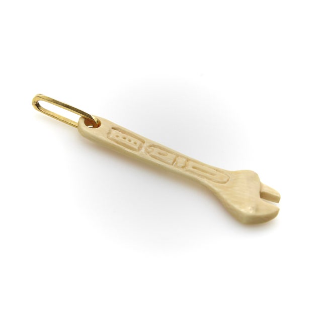 1990s 1990s Fossilized Mammoth Tusk Wrench Charm With 14k Gold Bail For Sale - Image 5 of 9