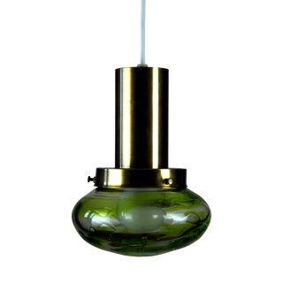 Handblown Glass & Brass Pendant Lights attributed to Paul Kedelv for Flygsfors, Sweden, 1970s, Set of 2 For Sale