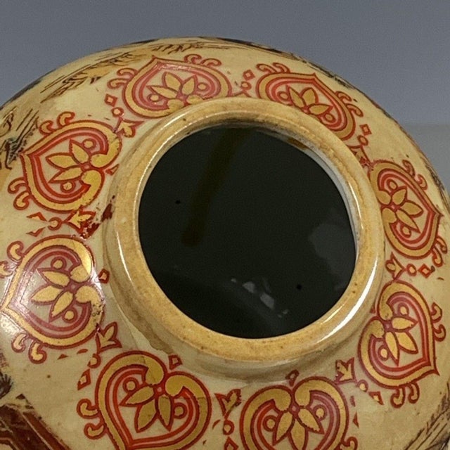 1970s Japanese Satsuma Lidded Ginger Jar, Geisha Bijin Figural Scene, Round Ceramic Canister For Sale - Image 5 of 9