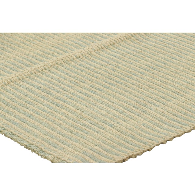 2010s Rug & Kilim’s Contemporary Kilim in Blue and Beige Textural Stripes For Sale - Image 5 of 7