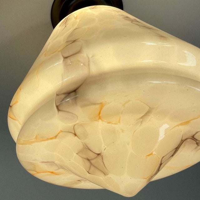 Metal Art Deco Marbled Opaline and Brass Flush Mount, Germany, 1930s For Sale - Image 7 of 16