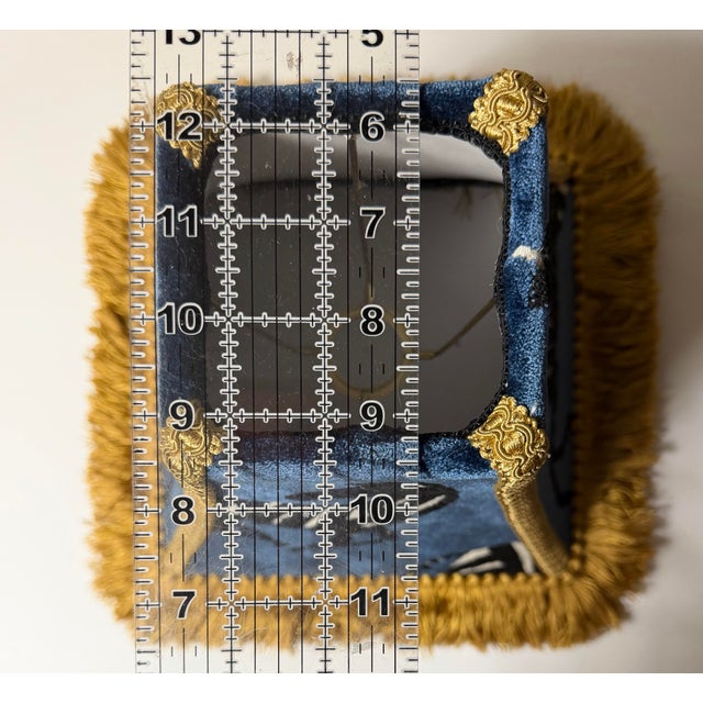 2020s Custom Sapphire Velvet Zebra Lampshade With Belagio Fringe & Silk Lining For Sale - Image 5 of 5