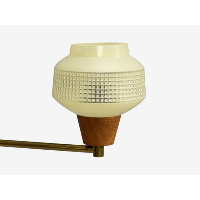 Tan Swedish Modern, Pendant Light, Brass Teak, Textured Glass, Sweden, 1950s For Sale - Image 8 of 9