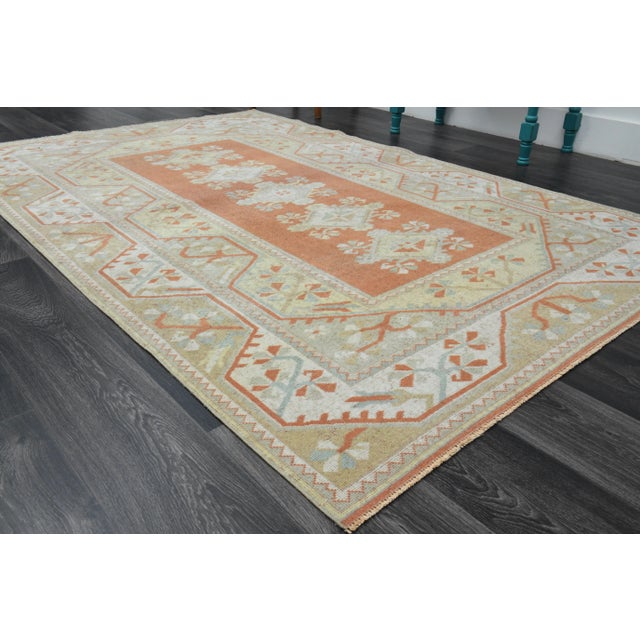 Textile 1970s Vintage Turkish Handmade Wool & Cotton Orange Area Rug For Sale - Image 7 of 11