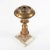 Patterned gilt lacquered brass columnar astral lamp with pear shaped font mounted on a square Vermont white marble base....
