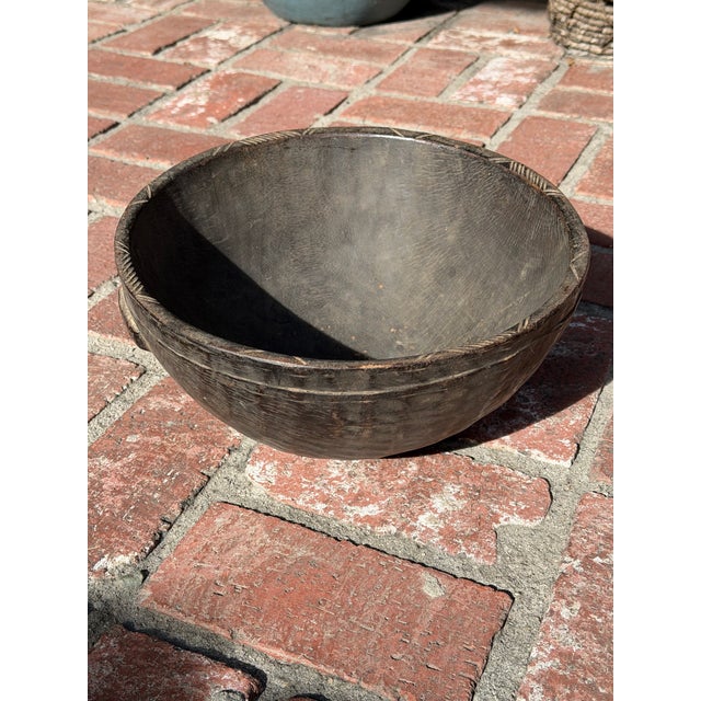 Vintage African Tazawat Wooden Milk Bowl 12 1/4” - 12 1/2” Diameter X 6 1/2” H For Sale - Image 4 of 6