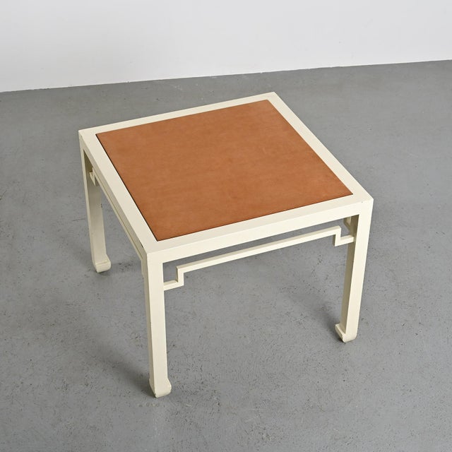 Quadrangular table by French designer Jean Claude Mahey, in cream lacquered wood with a Japanese feel, top covered in felt...