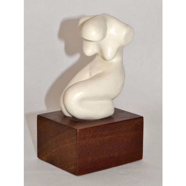 1970s Mid-Century Modern Kneeling Nude Ceramic Female Sculpture Rosewood Base For Sale - Image 9 of 14