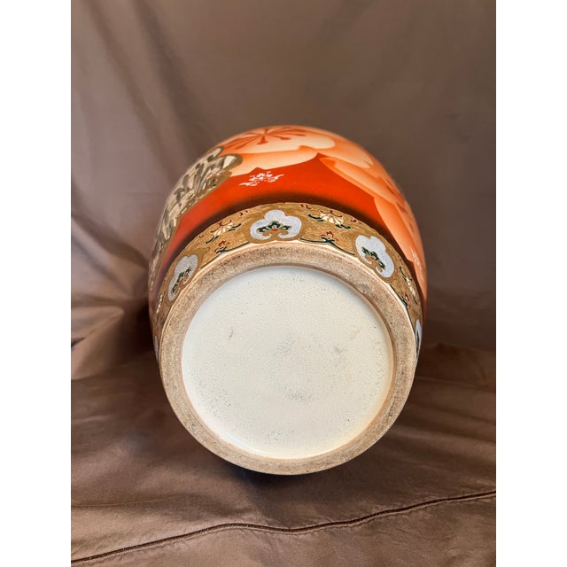 Antique Japanese Meiji Period Satsuma Floor Vase on Stand, Hand Painted Bird Panels, 21” For Sale - Image 10 of 11