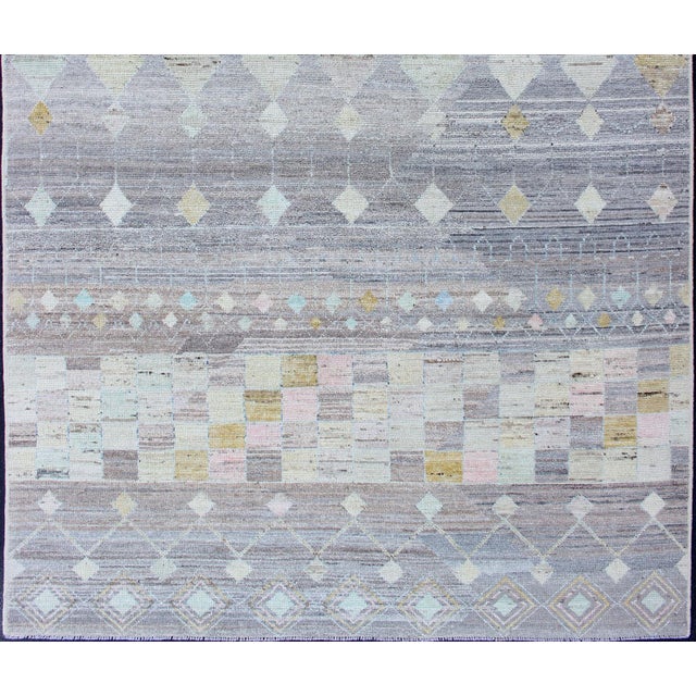 Textile Casual Modern Design Rug in Light Grey and Pops of Colors 6'10 X 9'5 For Sale - Image 7 of 16