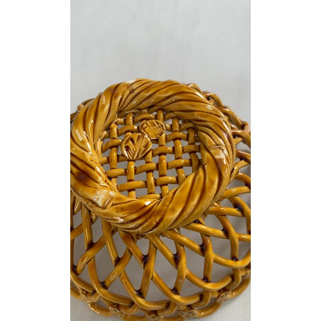 Superb handcrafted ceramic basket from Pichon Uzès, dating from the 1960s, entirely handmade, featuring exquisite openwork...