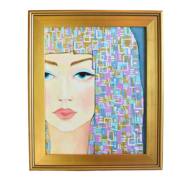 2020s Stunning Woman Portrait Oil Painting W/ Antiqued Gold Wood Frame For Sale - Image 5 of 9