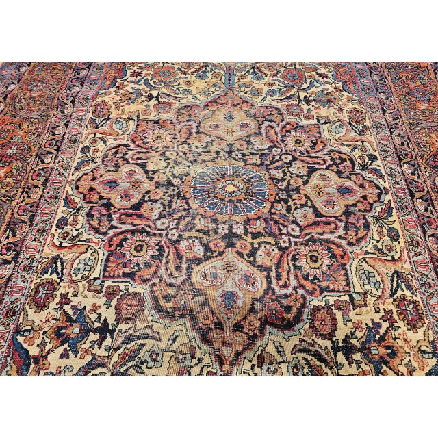 19th Century Persian Kashan Rug, Hand-Knotted Wool, Floral Pattern, Ivory & Saffron,5x7 For Sale - Image 12 of 16