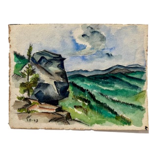 Henry Emil Salloch Original Watercolor on Paper Mountain Summit View, 1943. For Sale