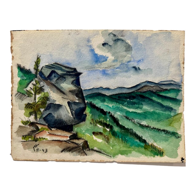 Henry Emil Salloch Original Watercolor on Paper Mountain Summit View, 1943. For Sale