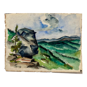 Henry Emil Salloch Original Watercolor on Paper Mountain Summit View, 1943.