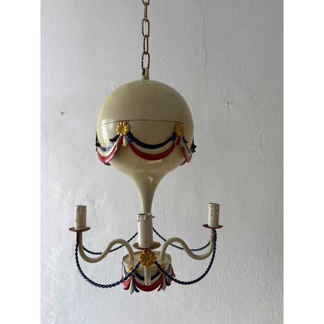 Beige Mid-Century French Flag Tole Hot Air Balloon Chandelier, Circa 1950 For Sale - Image 8 of 9