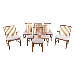 1980s Set of 8 Otmar Danish Scandinavian Modern Teak Slat Back Dining Chairs MCM For Sale