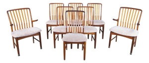 1980s Set of 8 Otmar Danish Scandinavian Modern Teak Slat Back Dining Chairs MCM