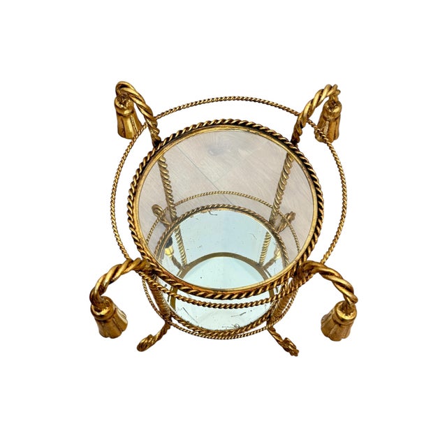 Gold Napoleon III Style Hollywood Regency Gilt Metal Rope and Tassels Pedestal Table, Italy, 1970s For Sale - Image 8 of 10