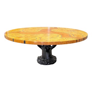 Organic Modern Burl Wood Inlaid Tree Circular Table, Style of Wendell Castle For Sale