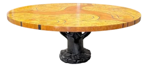 Organic Modern Burl Wood Inlaid Tree Circular Table, Style of Wendell Castle