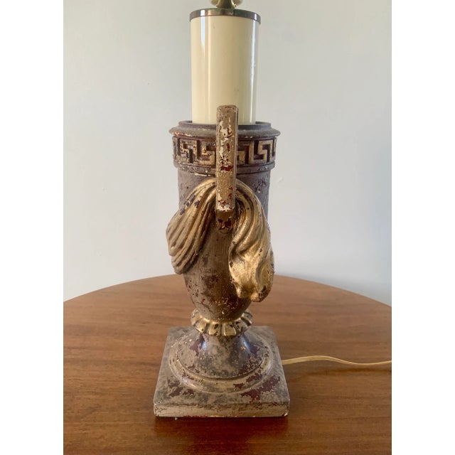 Plastic Vintage Neoclassical Urn-Form Table Lamp With Greek Key and Draped Swag For Sale - Image 7 of 12