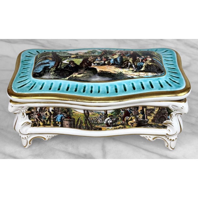 Ceramic Vintage Capodimonte Italian Rococo Porcelain Jewelry Dresser Box W/ Lid For Sale - Image 7 of 13