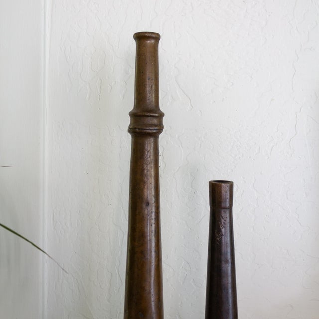 Set of Large Antique Brass Fireman Fire Hose Nozzle Candle Holders For Sale - Image 10 of 16