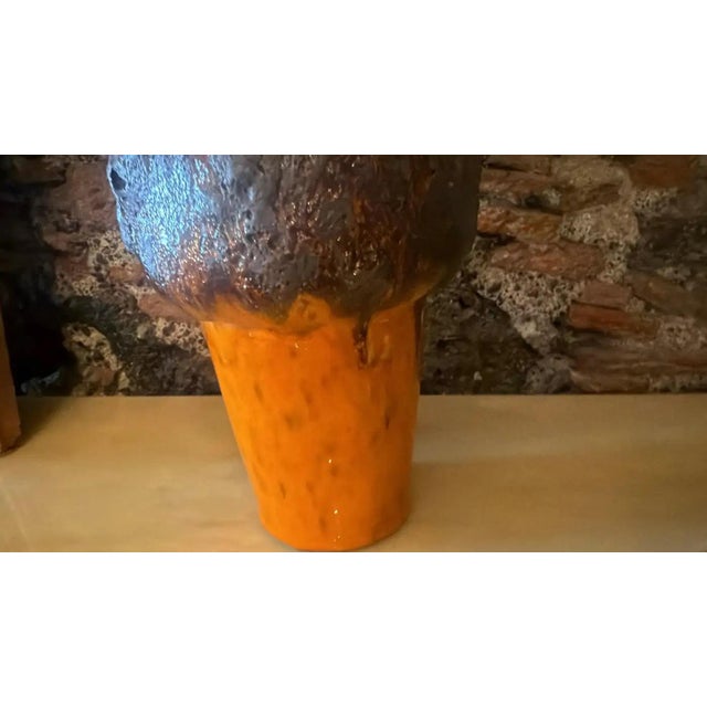 Orange 1990s Brutalist Orange and Gray Fat Lava Ceramic German Vase For Sale - Image 8 of 11