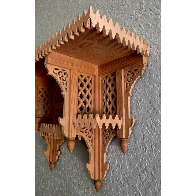 2020s Handmade Moroccan Carved Wall Shelf – Natural Wood Finish For Sale - Image 5 of 12