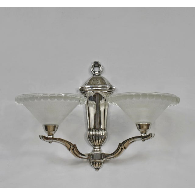 Metal French Art Deco Wall Sconces by Petitot & Gauthier Ezan France 1930s - A Pair For Sale - Image 7 of 12