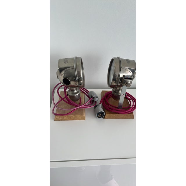 Mid-Century Modern Vintage French "Summa" Headlight Lamps – Industrial Mid Century Modern Statement - a Pair For Sale - Image 3 of 5