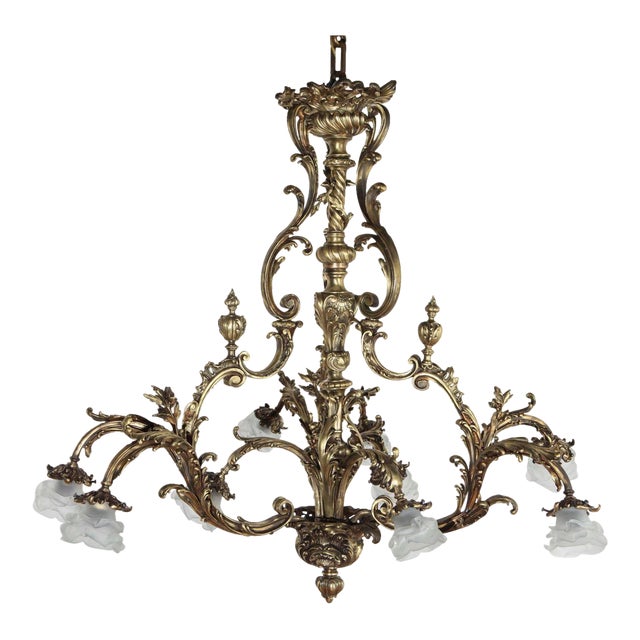 Late 19th Century French Brass Eight-Arm Chandelier For Sale