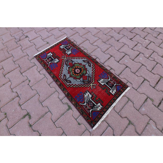 1960s Traditional Turkish Hand Knotted Vintage Doormat Rug Size: 1.6 x 3.1 ft - 49 x 95 cm - 19 x 37 inches Color: Organic...