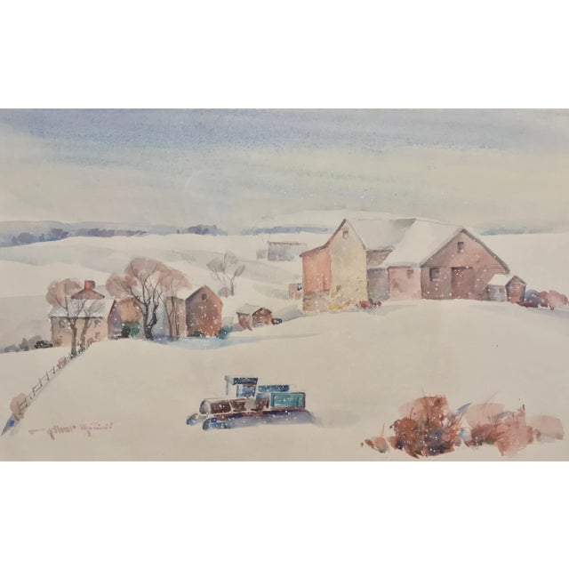 1950s Arthur Meltzer “Winter Farm Landscape” Watercolor For Sale - Image 5 of 7
