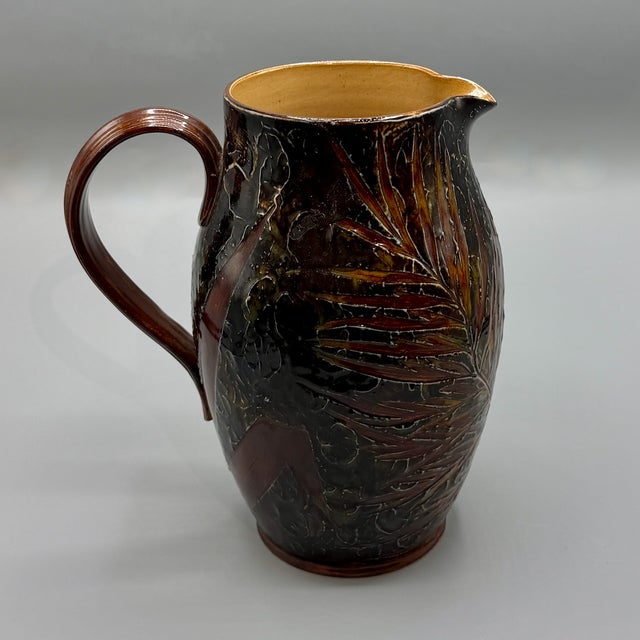 Rustic Antique Natural Foliage Stoneware Ale Pitcher Vase from Royal Doulton Lambeth, 1902 For Sale - Image 3 of 18