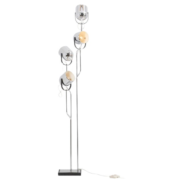 4-Head Chrome and Black Floor Lamp from Reggiani, Italy, 1970s For Sale