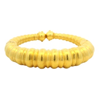 Ilias Lalaounis 1970s 22k Gold Neolithic Revival Ribbed Bracelet For Sale