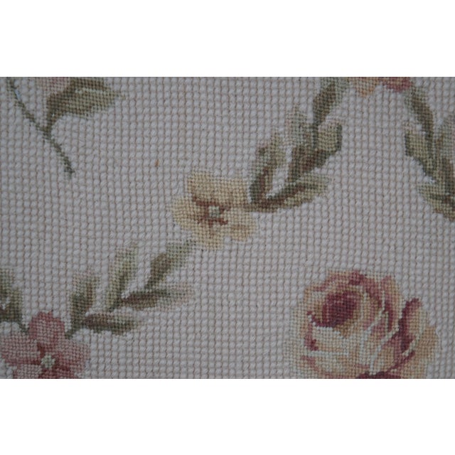 White Mid 20th Century Down Filled Floral Crossed Roses Needlepoint Tassel Lumbar Throw Pillow For Sale - Image 8 of 11