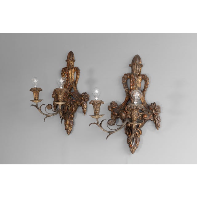 1950s Vintage Wall Lights in Walnut, 1950s, Set of 2 For Sale - Image 5 of 8