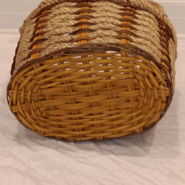 Vintage French Style Hand Woven Market Wicker Basket With Handles For Sale - Image 9 of 12