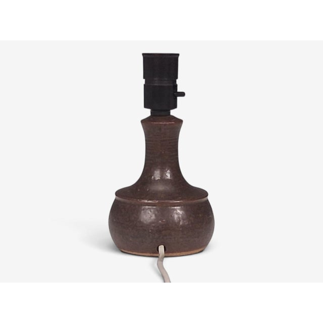 1960s Danish Modern, Small Table Lamp, Brown Glazed Stoneware For Sale - Image 9 of 10
