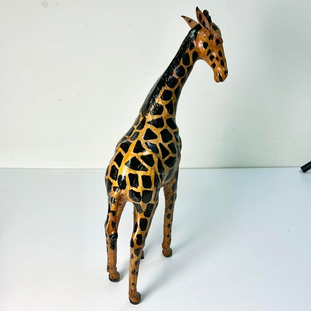 1970s Vintage Safari Boho Chic Italian Leather Wrapped Giraffe and Leopard Figurals - A Pair For Sale - Image 14 of 18