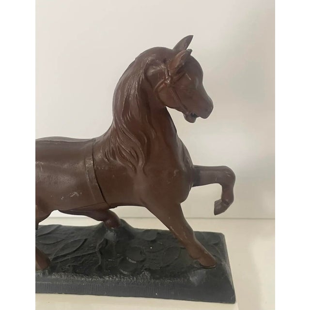 Antique Cast Metal Horse Statue – Early 20th Century Spelter Clock Topper Figurine For Sale - Image 11 of 11