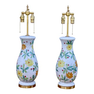 1960's Bitossi Pottery Table Lamps With Brass Hardware For Sale
