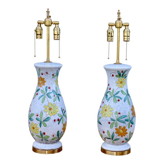 1960's Bitossi Pottery Table Lamps With Brass Hardware For Sale