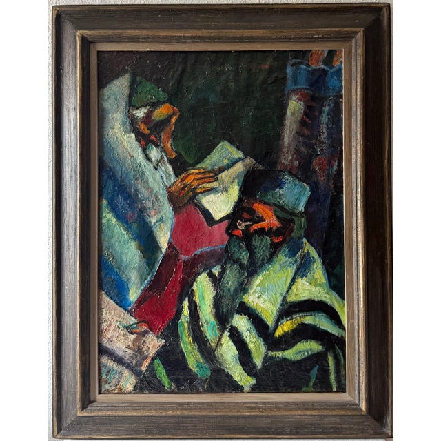 Abram Tromka, Rare Large Judaica Oil Painting Jewish 2 Rabbis Painting Abram Tromka WPA Artist, c.1930's-1950's For Sale - Image 11 of 16