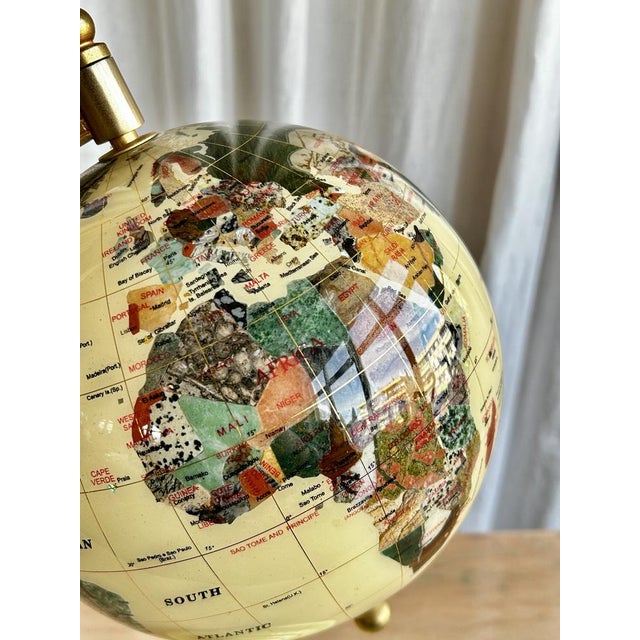 Vintage Revolving Beige Terrestrial Globe with Gemstones, 1990s For Sale - Image 3 of 14