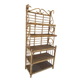 1970s Vintage Bent Burnt Bamboo Bakers Rack Etagere For Sale